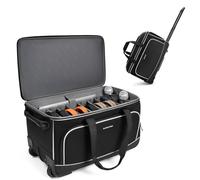 AUROTIER Large Rolling DJ Cable Bag with Wheels, Reinforced Padded Gig Bag with 8 Detachable Divider, Multi-Pocket for 17" Laptop, Microphone, Cord, Headset & Music Accessories