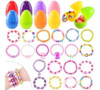 AuroTops 24 Pack Easter Basket Stuffers, Prefilled Eggs with Bracelets for Kids Easter Eggs Hunt, Easter Basket Essentials, Classroom Prize Rewards, Party Favors for Kids Boys Girls