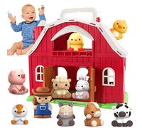 AuroTops Big Barn Toy with Farm Animal, Preschool Montessori Farm Pretend Playset for 1-3 Years Old Boys and Girls, Red Barn & Farmer, Easter Gift for Toddlers