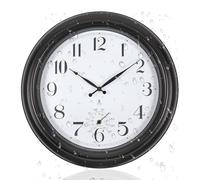 Aurowit Atomic Outdoor Wall Clock 18 Inch Sealed Outdoor Waterproof Clock with Temperature, Auto-Set Time, Easy to Read - Large Patio, Pool Clock for Outside, Backyard, Garden
