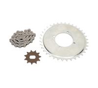 AurSoltriad 410 Drive Sprocket Chain Combo, Steel Sprocket Gear Chain Kit with 38 Links Chain and Golden 11T Type H Gear for Electric Bikes Motorcycles and DC Motors