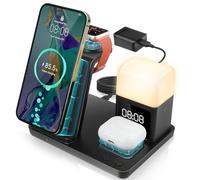 AURTEC 6 in 1 Wireless Charging Station with Alarm Clock, Night Light, Compatible with iPhone 15/14/13/12/11/Pro/Pro Max/Mini/XS/XR/X/8/Plus, Apple Watch 9/8/7/6/5/SE, AirPods Pro/3/2/1,15W Adapter