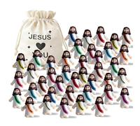 AURTHOS 50Pcs Mini Jesus Figures Bulk Jesus Loves You Figurine with Drawstring Bag Cute Little Jesus Figures for Easter Basket Egg Stuffers Church Baptism Gifts Religious Party Favors Supplies