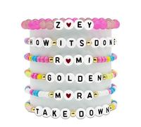 AURTHOS For Grils Bracelet Korea-pop DemOn Friendship Merch Bracelets Stackable Stretch Hunters Singer Inspired Letter Bracelets for Girls Women Fans Valentine's Day Birthday Gifts (6PCS)