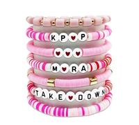 AURTHOS For Grils Bracelet Korea-pop DemOn Friendship Merch Bracelets Stackable Stretch Hunters Singer Inspired Letter Bracelets for Girls Women Fans Valentine's Day Birthday Easter Gifts (7PCS-Pink)