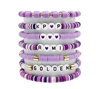 AURTHOS For Grils Bracelet Korea-pop DemOn Friendship Merch Bracelets Stackable Stretch Hunters Singer Inspired Letter Bracelets for Girls Women Fans Valentine's Day Birthday Gifts (7PCS-Purple)