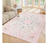 auruge Area Rug - Vintage 5x7 Non-Slip Backing Area Rugs Light Pink Soft Faux Wool Carpet Foldable & Machine Washable Rugs for Living Room Bedroom Dining Room Nursery Home Office