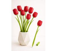 Aurus Red Tulips Flower Pens - Set of 5 Realistic Artificial Tulip Ballpoint Pens for Women, Gifts & Desk Décor