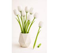 Aurus White Tulips Flower Pens - Set of 5 Realistic Artificial Tulip Ballpoint Pens for Women, Gifts & Desk Décor