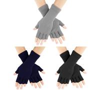 AURUZA Unisex Adult Winter Gloves, Navy, Medium, Acrylic, Half Finger, Warm, Soft, One Size Fits All
