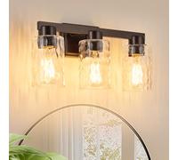 AURYNIX 3-Light Bathroom Light Fixtures Modern Oil Rubbed Bronze Vanity Lights with Water Ripple Glass Wall Sconces Over Mirror for Bathroom, Powder Room, Living Room