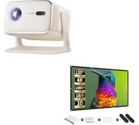 Aurzen BOOM mini Google TV Smart Projector Bundle with 120-inch Portable Projection Screen | Outdoor Movie Kit with Auto Focus, 500 ANSI Lumens & Dolby Audio