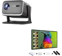 Aurzen BOOM mini Google TV Smart Projector Bundle with 120-inch Portable Projection Screen | Outdoor Movie Kit with Auto Focus, 500 ANSI Lumens & Dolby Audio
