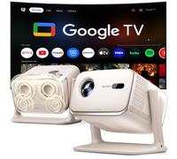 Aurzen BOOM Mini Smart Projector with Google TV, 500 ANSI, Off-White | Combine smart streaming, native 1080P projection, 20W Dolby Audio and two-way Bluetooth in one compact home cinema setup