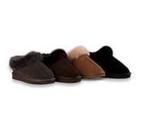 Aus Wooli Australia Unisex Sheepskin Wool Traditional Ankle Slippers - Black - UK WOMEN 12/UK MEN 12