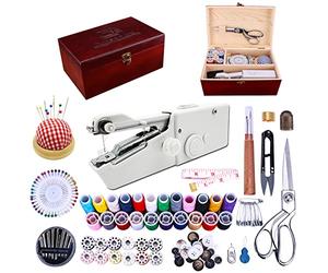 Ausarox Portable Hand Sewing Machine, Wooden Sewing Box with 143 Pcs Sewing Kit Supplies, Mini Sewing Machine for Beginners