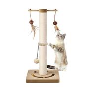 AUSCAT Cat Scratching Post with Multiple Interactive Toys, Vertical Sisal Cat Scratcher for Indoor Cats and Kittens- 63 cm 25 inches Beige