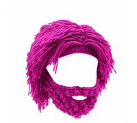 Auscfex Funny Beard Beanie Hat for Men & Women - Knitted Wig Hat with Fake Beard, Warm Novelty Winter Hat for Party, Festival, Costume Cosplay (Hot Pink, One Size)