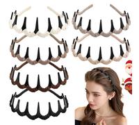Auseibeely 6 Pcs Zig Zag Headbands for Women, Non Slip Wavy Comb Headband with Teeth, Plastic U Shape High Skull Headband for Girls Teen Men, Fashion 90s Hair Accessories, Black, Brown, White
