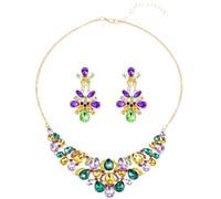 Ausejopeac Mardi Gras Bead Necklaces and Earrings, MARDI GRAS Purple Green Gold Beaded Bracelet Fleur De Lis Dangle Earrings Carnival Parade Party Jewelry Set