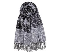 AUSEKALY Pashmina Feel Shawls Wraps for Women Rave Scarf Soft Silky Reversible Men Scarves, Black White, Large