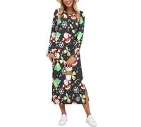 AUSELILY Christmas Dress Winter Dresses for Women UK Split Loose Long Sleeve Dress Casual Ladies Dresses Christmas Tree Santa L