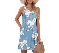 AUSELILY Dresses for Women UK Beach Cover Up Tank Dress Casual Vacation Short Summer Halter Dresses with Pockets Floral Light Blue M