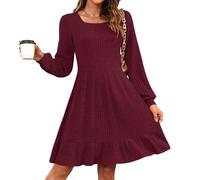 AUSELILY Jumper Dress for Women UK Autumn Winter Knitted Elegant Dress Long Sleeve Sweater Christmas Dresses Wine Red