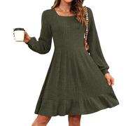 AUSELILY Jumper Dress for Women UK Autumn Winter Knitted Elegant Dress Long Sleeve Sweater Dresses Army Green