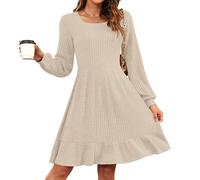 AUSELILY Jumper Dress for Women UK Autumn Winter Knitted Elegant Dress Long Sleeve Sweater Dresses Apricot