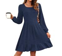 AUSELILY Jumper Dress for Women UK Autumn Winter Knitted Elegant Dress Long Sleeve Sweater Dresses Dark Blue