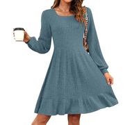 AUSELILY Jumper Dress for Women UK Autumn Winter Knitted Elegant Dress Long Sleeve Sweater Dresses Light Blue