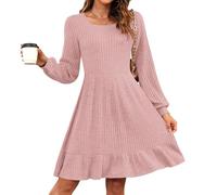 AUSELILY Jumper Dress for Women UK Autumn Winter Knitted Elegant Dress Long Sleeve Sweater Dresses Pink