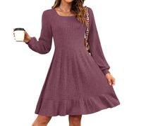 AUSELILY Jumper Dress for Women UK Autumn Winter Knitted Elegant Dress Long Sleeve Sweater Dresses Purple