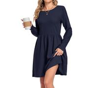 AUSELILY Jumper Dress Women UK Long Sleeve Knitted Lightweight Dresses | Winter Autumn A Line Casual Sweater Round Neck High Waist Cute Short Mini Christmas Dress With Pockets