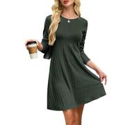 AUSELILY Jumper Dresses for Women UK Ladies Long Sleeve Knitted Pullover Dress Casual Autumn Dress Dark Green