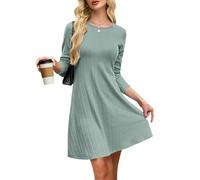 AUSELILY Jumper Dresses for Women UK Ladies Long Sleeve Knitted Pullover Dress Casual Autumn Dress Pea Green