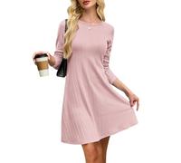 AUSELILY Jumper Dresses for Women UK Ladies Long Sleeve Knitted Pullover Dress Casual Autumn Dress Pink