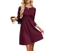 AUSELILY Jumper Dresses for Women UK Ladies Long Sleeve Knitted Pullover Dress Casual Autumn Dress Wine Red