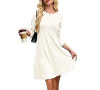 AUSELILY Jumper Dresses for Women UK Ladies Long Sleeve Knitted Pullover Dress Casual Autumn Dress White