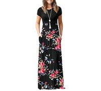 AUSELILY Long Dresses for Ladies - Maxi Dress for Women Summer Casual with Pockets L Black Rose Black
