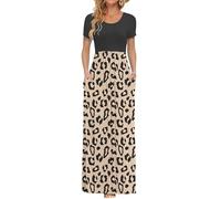 AUSELILY Maxi Dress for Women Summer Casual Long Dresses for Ladies with Pockets Leopard Circles J Black XS