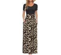 AUSELILY Maxi Dress for Women - Summer Casual Long Dresses for Ladies with Pockets M Black Leopard