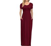 AUSELILY Maxi Dress for Women - Summer Casual Long Dresses for Ladies with Pockets M Wine Red