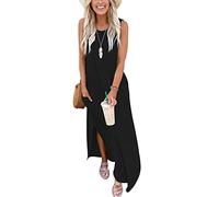 AUSELILY Maxi Dress for Women UK Casual Summer Long Dress Beach Cover-Ups Sun Dresses Women Sleeveless T Shirt Tank Dresses with Pockets Black