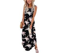 AUSELILY Maxi Dress for Women UK Casual Summer Long Dress Beach Cover-Ups Sun Dresses Women Sleeveless T Shirt Tank Dresses with Pockets