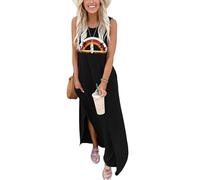 AUSELILY Maxi Dress for Women UK Casual Summer Long Dress Beach Cover-Ups Sun Dresses Women Sleeveless T Shirt Tank Dresses with Pockets Coconut Tree Rainbow M