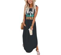 AUSELILY Maxi Dress for Women UK Casual Summer Long Dress Beach Cover-Ups Sun Dresses Women Sleeveless T Shirt Tank Dresses with Pockets