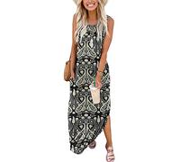 AUSELILY Maxi Dress for Women UK Casual Summer Long Dress Beach Cover-Ups Sun Dresses Women Sleeveless T Shirt Tank Dresses with Pockets