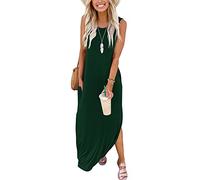 AUSELILY Maxi Dress for Women UK Casual Summer Long Dress Beach Cover-Ups Sun Dresses Women Sleeveless T Shirt Tank Dresses with Pockets Dark Green